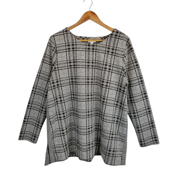 J. Jill Women's Black Gray Silver Metallic Thread Plaid Pullover Knit Sweater XL - Picture 1 of 7